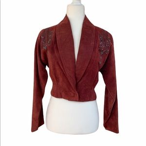 🎉 BOGO 50 % off Pia Rucci Suede Leather Red Bolero W/BLK Beading